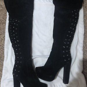 Womens Black Over-the-knee Thigh High Heeled Boots